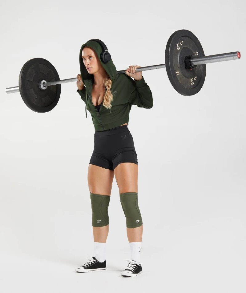 Women's Gymshark GS Power Cropped Zip Hoodie Olive | NZ 1XJCPW